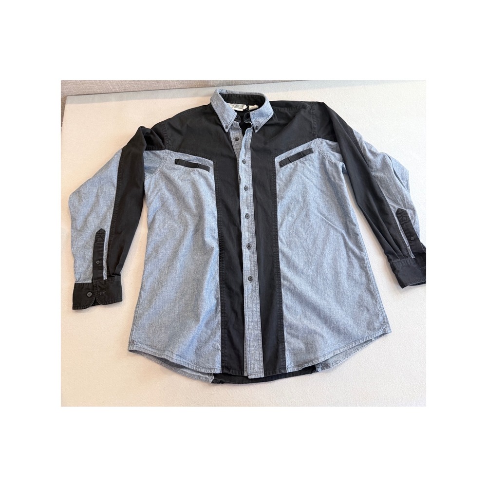 Stetson Mens Western Shirt Large Colorblock Chambray Black Cotton Long Sleeve